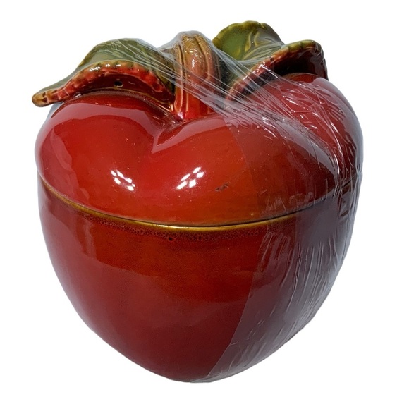 Apple Hand Painted Canister Cookie Jar Translucent Glazed Rustic Pottery Art - Picture 1 of 16